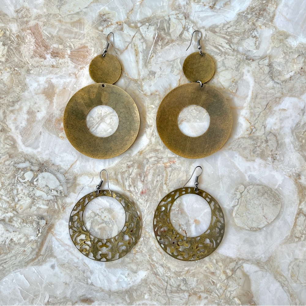 Brassy Bundle Boho Jungle Circle Dangle Earrings (2) - Picture 4 of 6